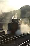‘Mountaineer’ is bathed in steam and light at Harbour station.       (30/04/2005)
