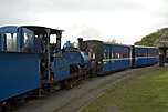 The Darjeeling locomotive and it’s carriages outside the old loco shed - will they fit?  Boston Lodge.       (01/05/2005)