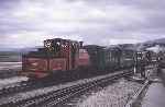 ‘Prince’ brings the shuttle from Minffordd into Porthmadog Harbour Station, ‘Palmerston’ trails behind   (01/05/1993)