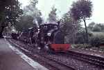 Leaving Minffordd with the slate wagons for the gravity train, ‘Stanhope’ and ‘Linda’ in the rain   (05/05/2003)