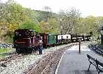 ‘Taliesin’ has shunted the Talking Train set into the siding at Tanybwlch.   (01/05/2004)