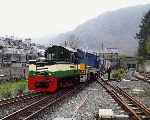 ‘Criccieth Castle’ and ‘Vale of Ffestiniog’ gingerly negotiate the turnout they derailed on the 24 hours earlier.   (02/05/2004)