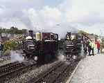 A pair of post-preservation Fairlies at Harbour station, ‘Taliesin’ & ‘Earl of Merioneth’.   (03/05/2004)
