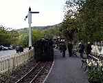 Talking Train passengers leave the train after arrival at Tanybwlch.   (03/05/2004)