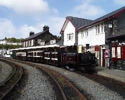Ready for the off, The Talking Train at Porthmadog Harbour Station.   (03/05/2004)
