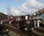 Taliesin is arranged for the Saturday morning locomotive line up at Porthmadog Harbour station   (12/10/2002)