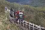 ‘David Lloyd George’ leaves Rhiw Goch with a down train carrying a celebratory headboard.   (24/09/2004)
