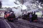 Newly restored quarry Hunslet ‘Alice’ runs past ‘Chaloner’ & ‘Rishra’, Pages Park   (10/09/1994)