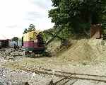 The Ruston Bucyrus RB10 takes a bite out of the pile of sand at Stonehenge Works   (07/09/2003)