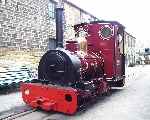 A low angle view of ‘Jack’ between the workshops and locomotive shed, Armley Mills.   (19/04/2003)