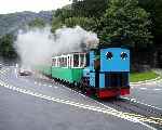 ‘Thomas Bach’ crosses the road near the Welsh Slate Quarry Museum, heading for Llanberis   (06/08/2003)