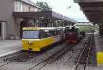The Silver Jubilee Railcar & Lady Wakefield stand alongside each other at Ravenglass   (10/07/1985)