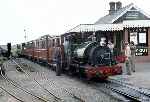 ‘Sir Haydn’ stands waiting the right away at Tywyn Wharf station   (31/07/1981)