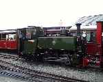 Pendre (re)built 0-4-2T No. 7 ‘Tom Rolt’ at the back of the locomotive line-up, Tywyn Wharf.   (29/07/2001)