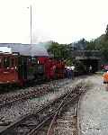 All five active locomotives wait to depart from Tywyn Wharf with the last train of the Golden Jubilee week celebrations.   (29/07/2001)