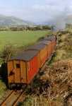 Heading for the hills, the vintage train leaves Ty Mawr bridge    (11/10/1998)