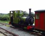 ‘Dolgoch’ waits with a down vintage train in the loop at Brynglas   (29/07/2000)