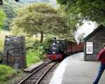 ‘Talyllyn’ approaches the old watering point at Dolgoch station   (23/09/2001)