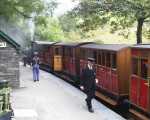 The vintage train waits to depart from Dolgoch station, Brown Marshalls carriage No 3 in the foreground   (23/09/2001)