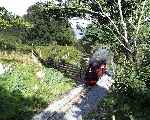 ‘Prince’ approaches Plas-y-nant overbridge with the morning vintage train   (27/09/2003)