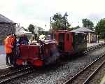 Quarry Hunslet ‘Velinheli’ and carriage 10 at Dinas after returning from Rhyd Ddu   (28/09/2003)