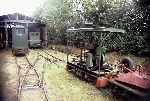 Lister railmotor ‘Pest’ with all-over cab stands outside shed   (04/09/1993)